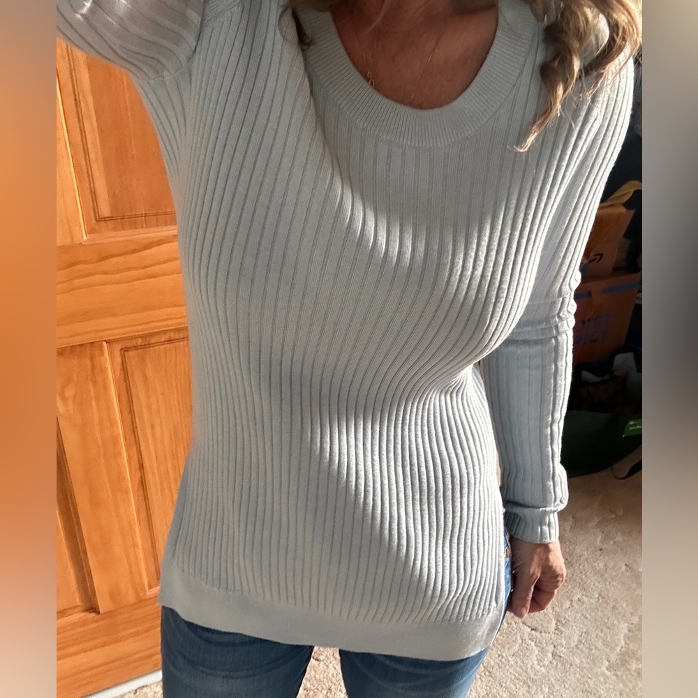 Athleta Ribbed Knit Top in Light Blue-XS